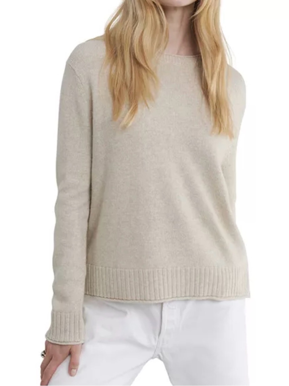 Jenni Kane Women's Cream Crewneck Cashmere-Blend Sweater- Size XL